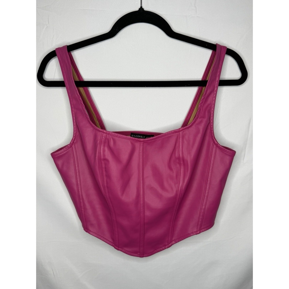 Sincerely Jules Faux Leather Corset Crop Tank Top  Magenta Pink Festival L Large